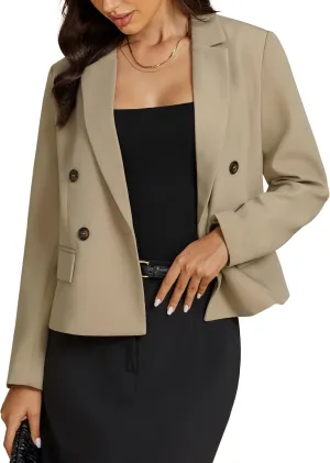 luvamia Blazers for Women Business Casual Double Breasted Notched Lapel Long Sleeve Work Office Suit Jackets Blazer