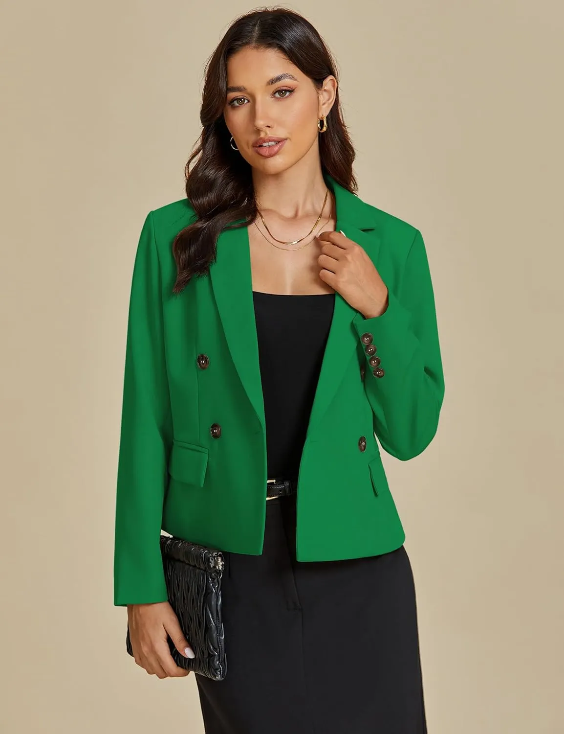 luvamia Blazers for Women Business Casual Double Breasted Notched Lapel Long Sleeve Work Office Suit Jackets Blazer