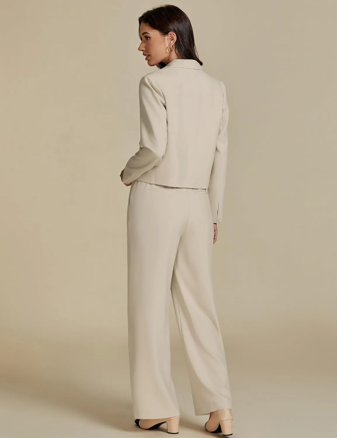 luvamia Suits for Women 2 Piece Sets Business Casual Outfits Dressy Cropped Blazer Wide Leg Pants Suit Office Work