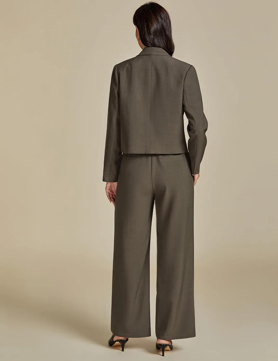 luvamia Suits for Women 2 Piece Sets Business Casual Outfits Dressy Cropped Blazer Wide Leg Pants Suit Office Work