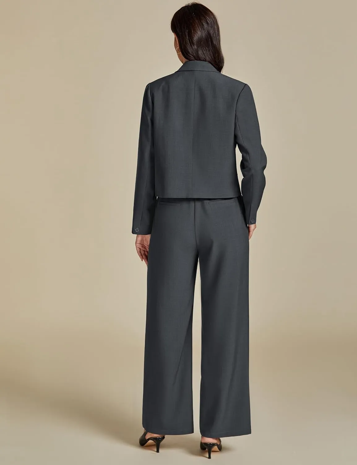 luvamia Suits for Women 2 Piece Sets Business Casual Outfits Dressy Cropped Blazer Wide Leg Pants Suit Office Work