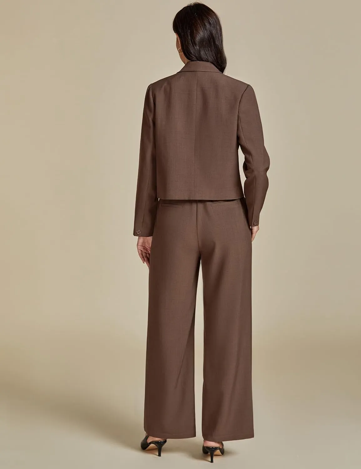 luvamia Suits for Women 2 Piece Sets Business Casual Outfits Dressy Cropped Blazer Wide Leg Pants Suit Office Work
