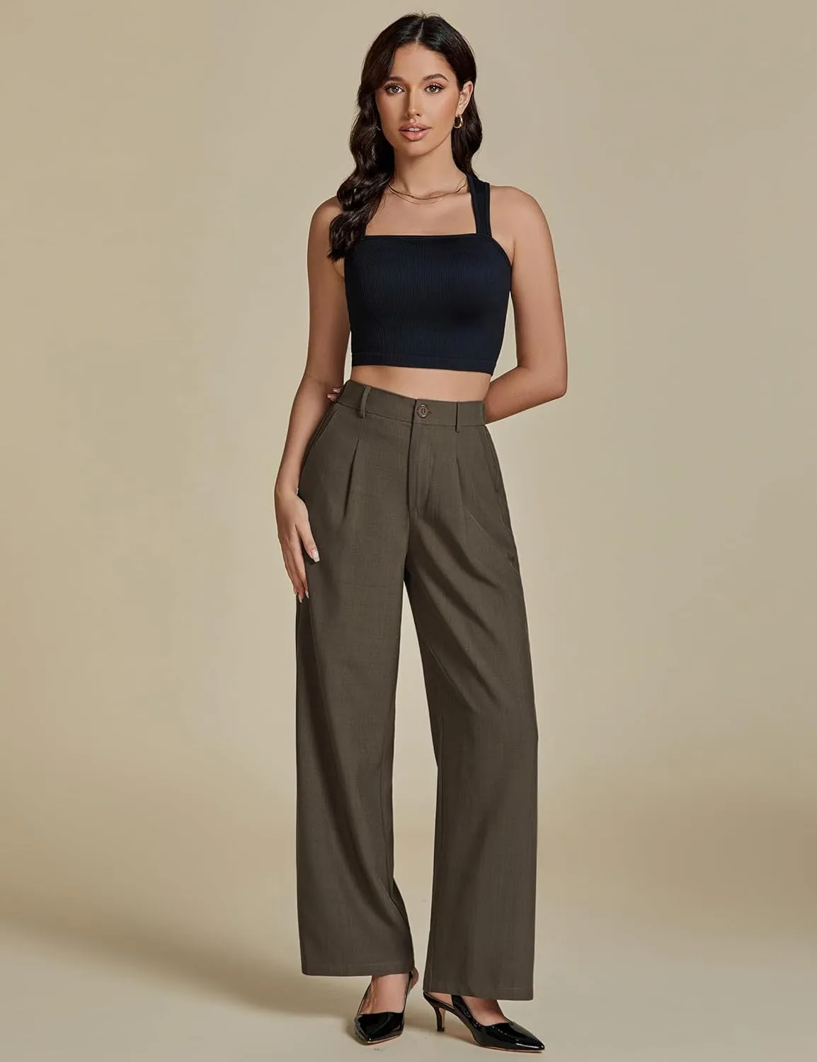 luvamia Suits for Women 2 Piece Sets Business Casual Outfits Dressy Cropped Blazer Wide Leg Pants Suit Office Work
