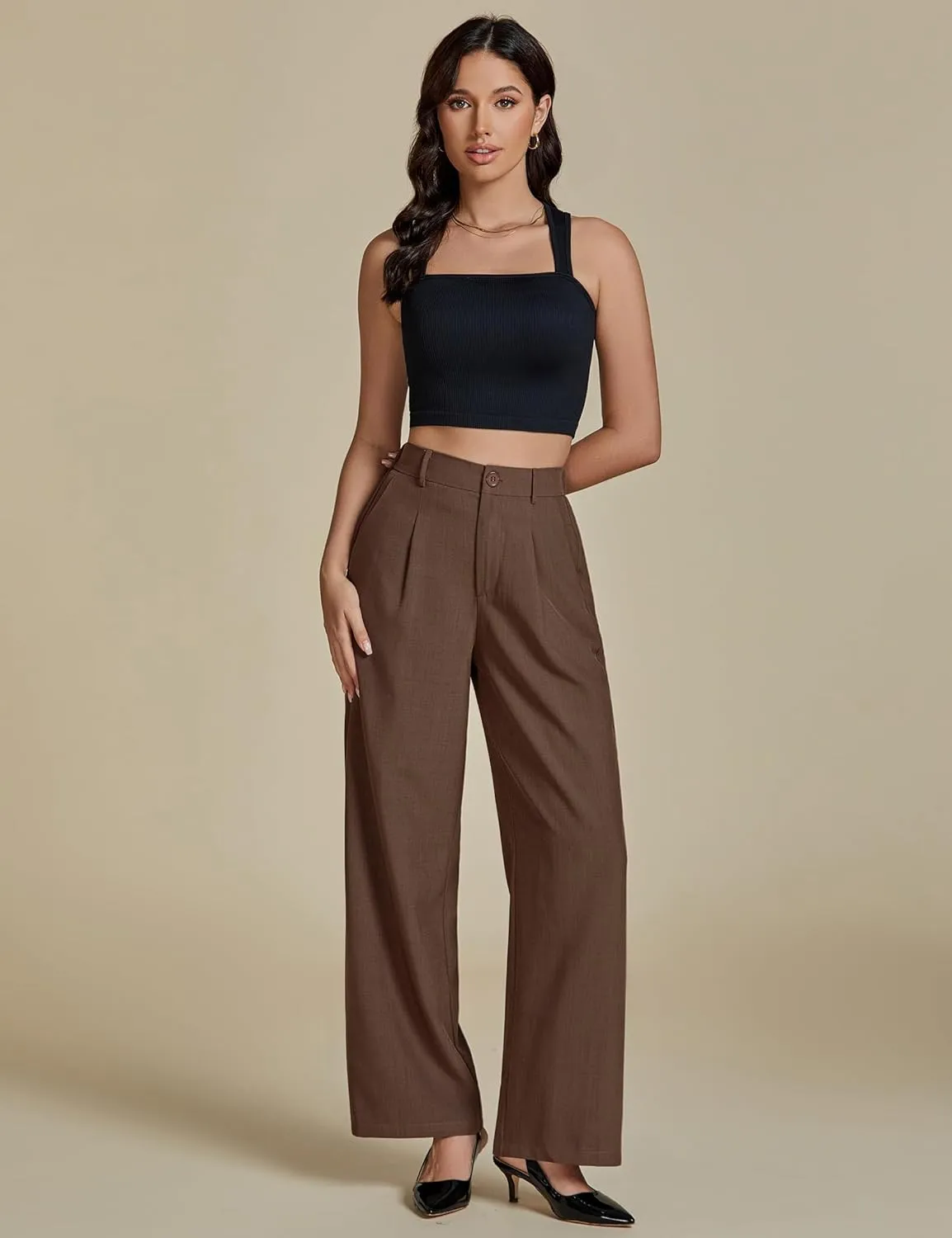 luvamia Suits for Women 2 Piece Sets Business Casual Outfits Dressy Cropped Blazer Wide Leg Pants Suit Office Work