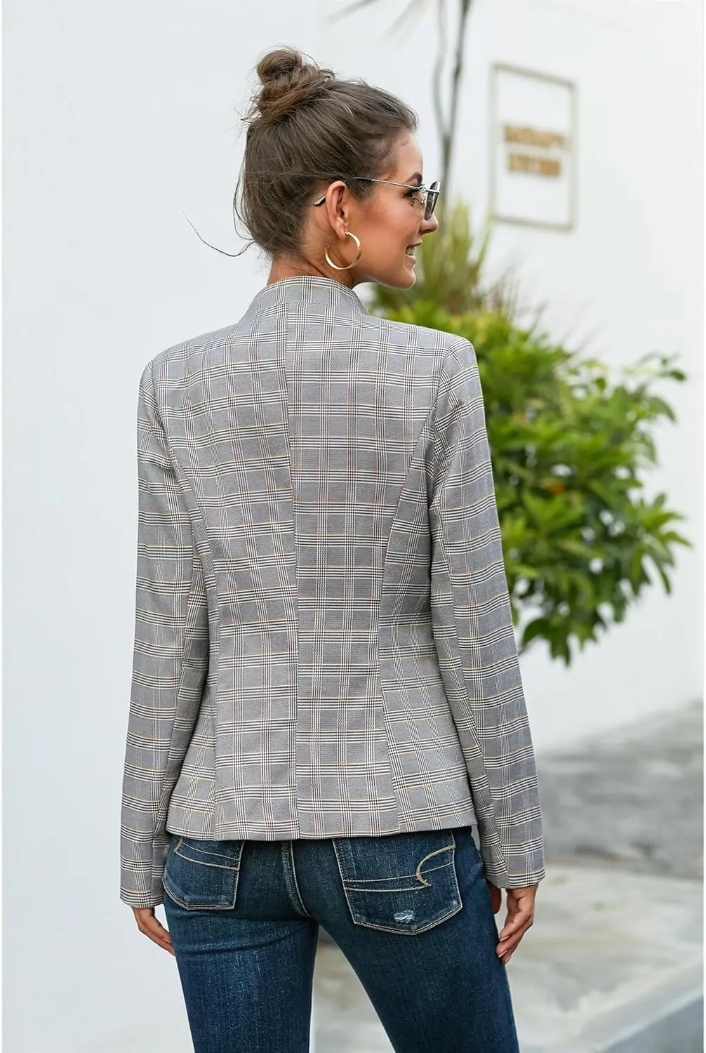 luvamia Women's Open Front Long Sleeves Work Blazer Casual Buttons Jacket Suit