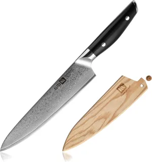 Luxor 8 Inch Chef Knife, Damascus Kitchen Knife, VG10 High Carbon Stainless Steel Japanese Chefs Knife with Wood Sheath