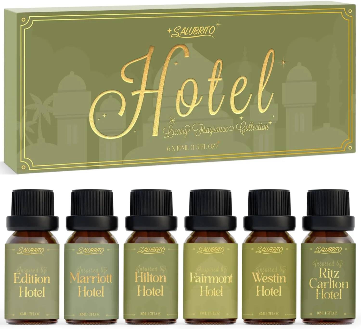 Luxury Hotel Fragrance Oil Set for Diffuser, Premium Essential Oil - Inspired by Ritz Carlton, Westin, Marriott, Fairmont, Hilton, Edition, Classic Hotel Scents Re-Imagined, Gift for Women and Men