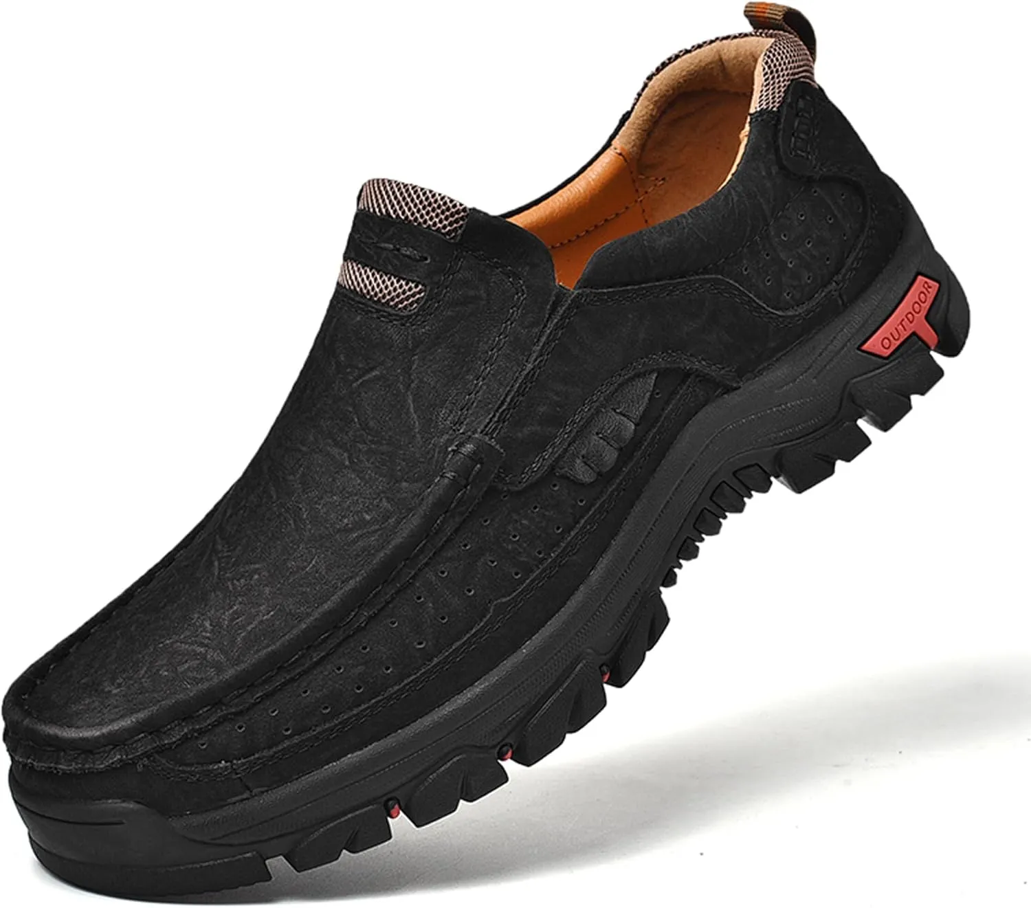 Made Of Cowhide Men's Business And Office Casual Shoes, Lightweight Wide Version Boat Shoes, Black Penny Shoes，Hand Sewn Comfortable Driving Casual Shoes, Outdoor Travel Shoes,Skateboarding Shoes