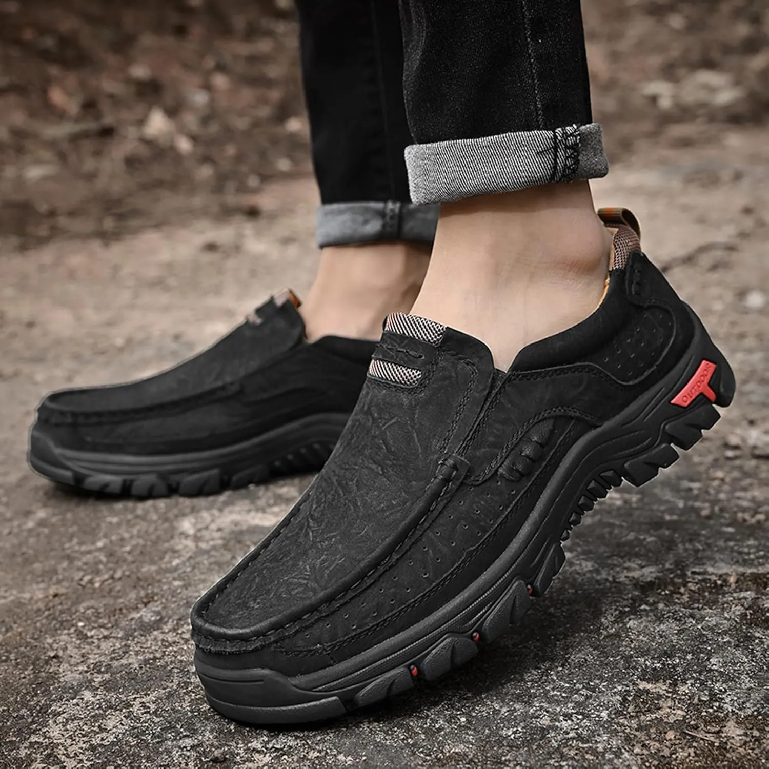 Made Of Cowhide Men's Business And Office Casual Shoes, Lightweight Wide Version Boat Shoes, Black Penny Shoes，Hand Sewn Comfortable Driving Casual Shoes, Outdoor Travel Shoes,Skateboarding Shoes