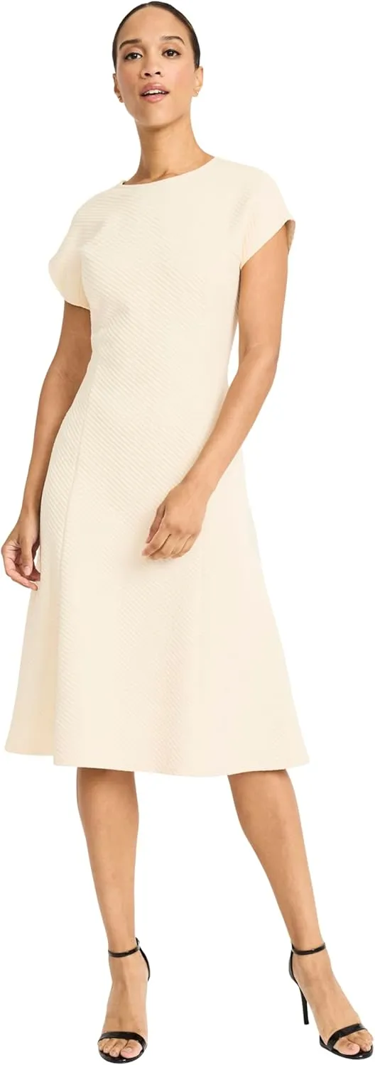 Maggy London Women's Classic Crew Neck Short Sleeve Midi-Special Occasion Fitted A-line Wedding Guest Wear to Work Dress