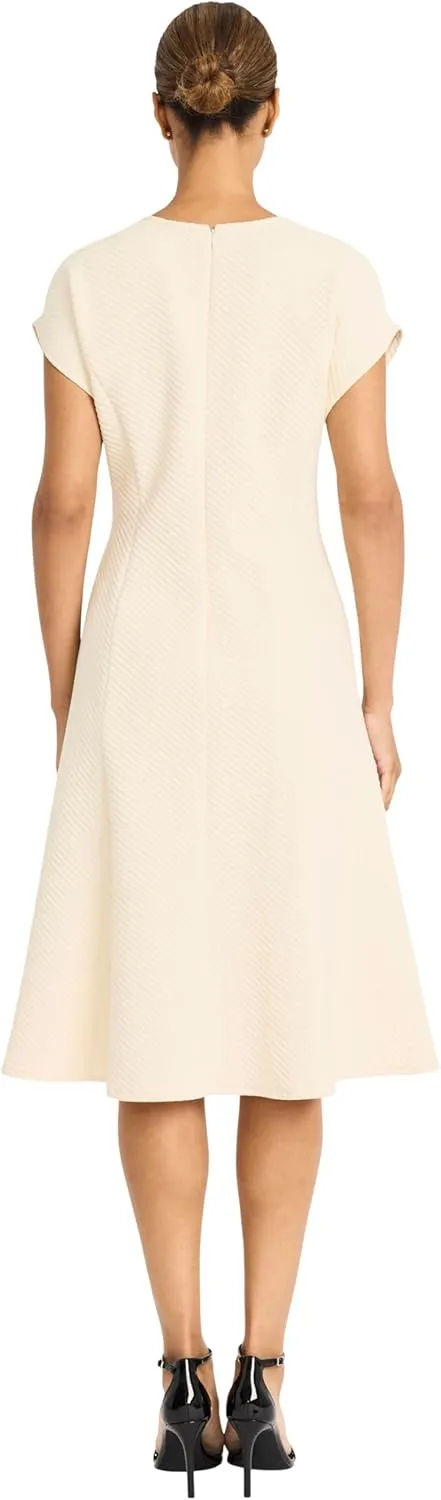 Maggy London Women's Classic Crew Neck Short Sleeve Midi-Special Occasion Fitted A-line Wedding Guest Wear to Work Dress