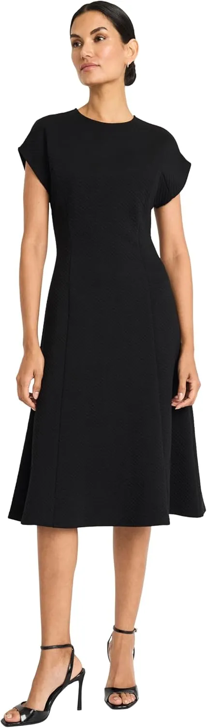 Maggy London Women's Classic Crew Neck Short Sleeve Midi-Special Occasion Fitted A-line Wedding Guest Wear to Work Dress