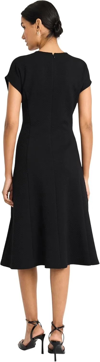 Maggy London Women's Classic Crew Neck Short Sleeve Midi-Special Occasion Fitted A-line Wedding Guest Wear to Work Dress