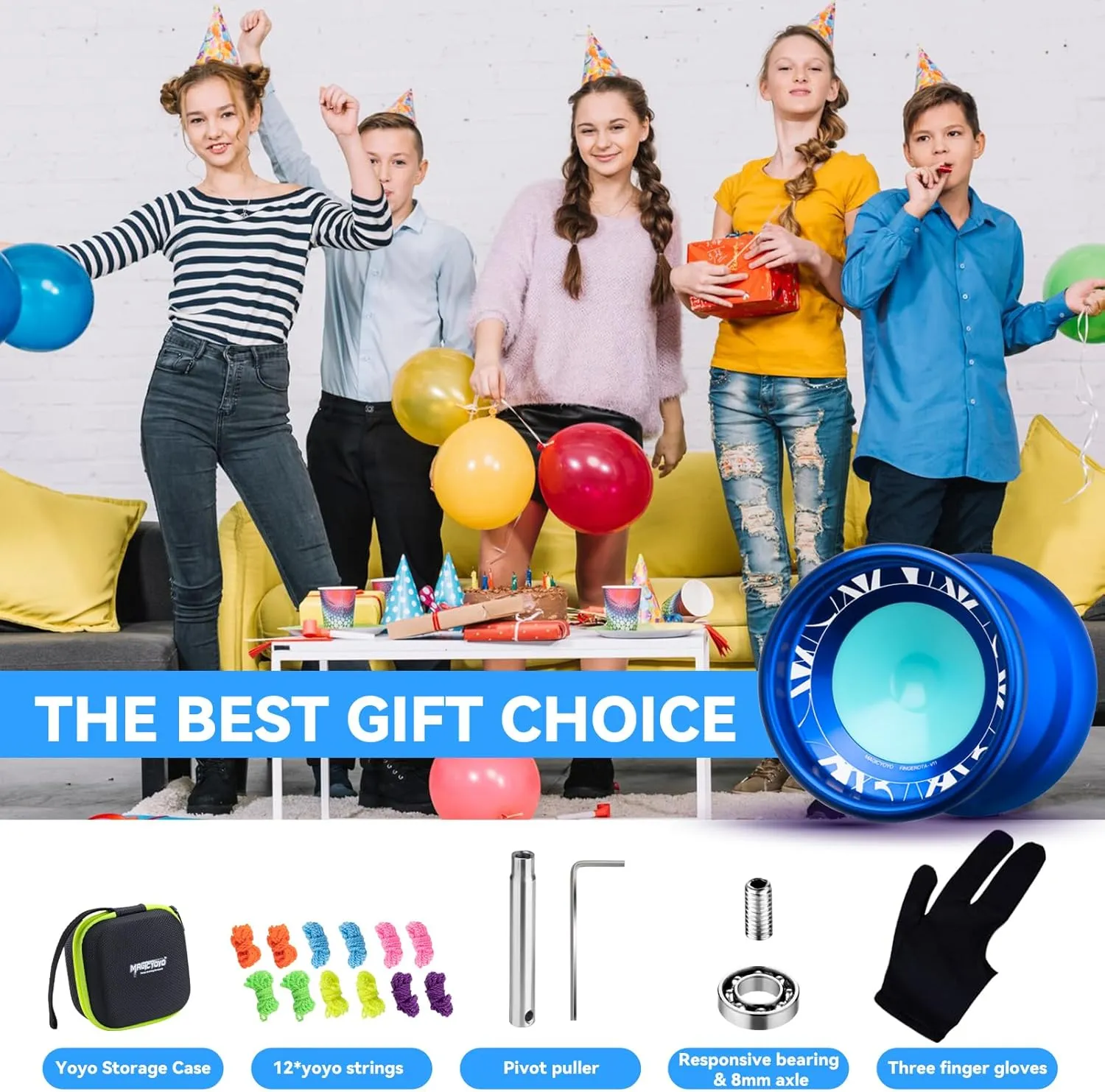 MAGICYOYO V11 Professional & Intermediate Yoyo - Dual Purpose Trick & Practice Yoyo   Glove   12 Strings   Storage Case - Blue