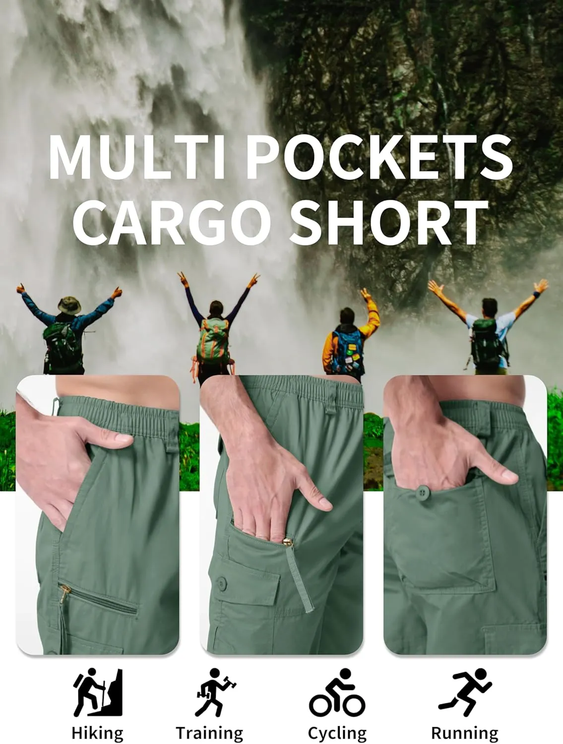 MAGNIVIT Men's Capri Long Elastic Cargo Shorts Below Knee Shorts 3/4 Cotton Cargo Casual Shorts with Multi-Pockets