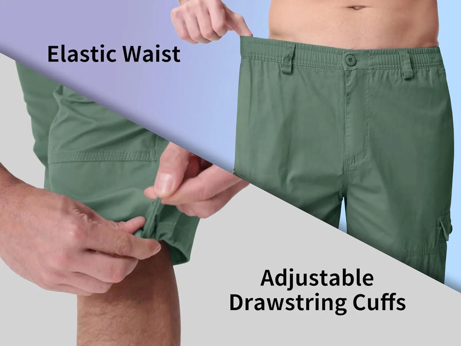 MAGNIVIT Men's Capri Long Elastic Cargo Shorts Below Knee Shorts 3/4 Cotton Cargo Casual Shorts with Multi-Pockets