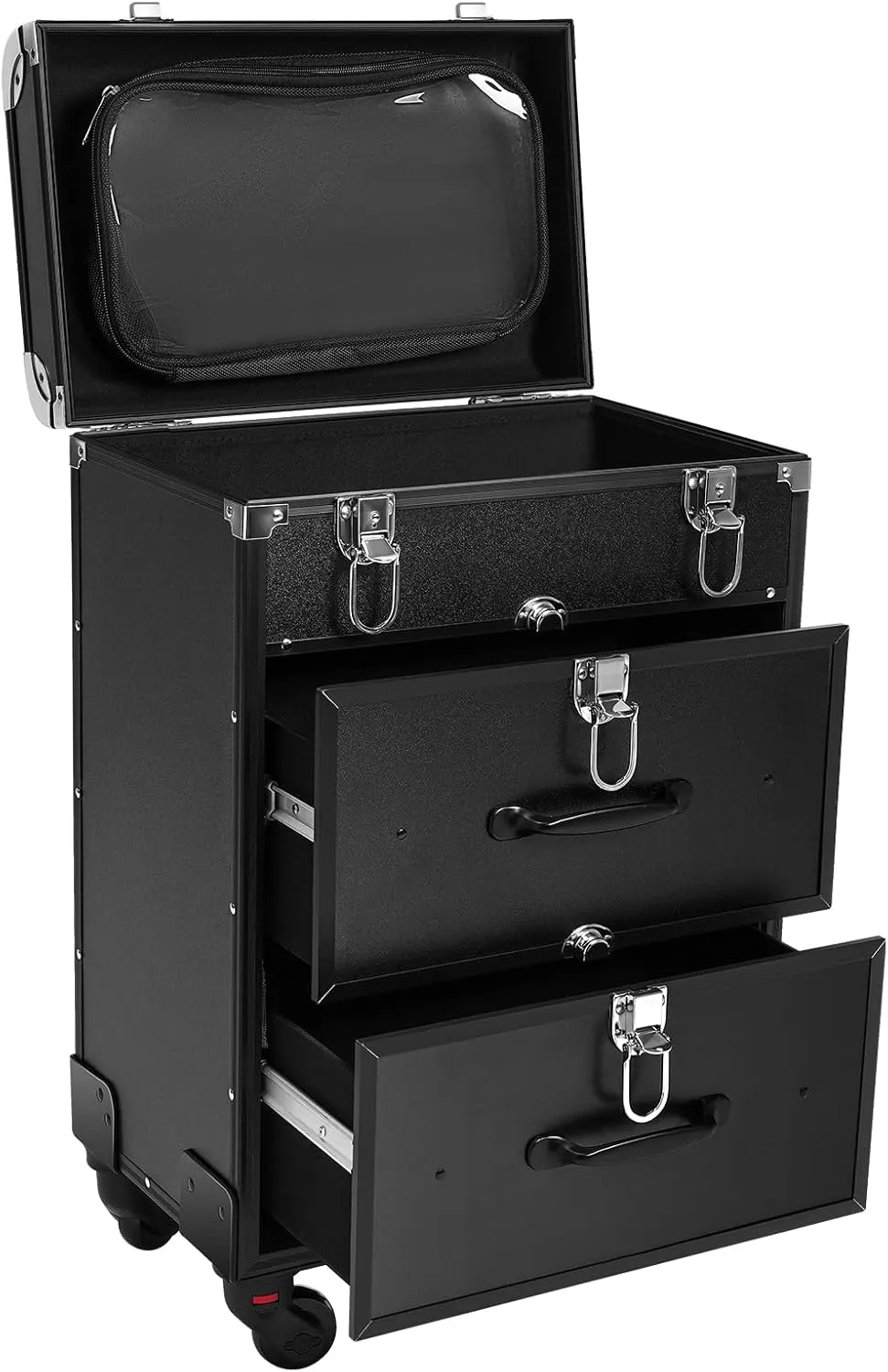 Makeup Train Case,Rolling Beauty Salon Luggage Hairdressing Trolley Travel Organizer Tool Box Cosmetic Luggage for Professional Hairdressers, Nail Technicians, Beauticians (Black Small)