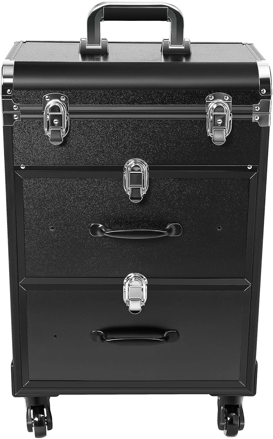 Makeup Train Case,Rolling Beauty Salon Luggage Hairdressing Trolley Travel Organizer Tool Box Cosmetic Luggage for Professional Hairdressers, Nail Technicians, Beauticians (Black Small)