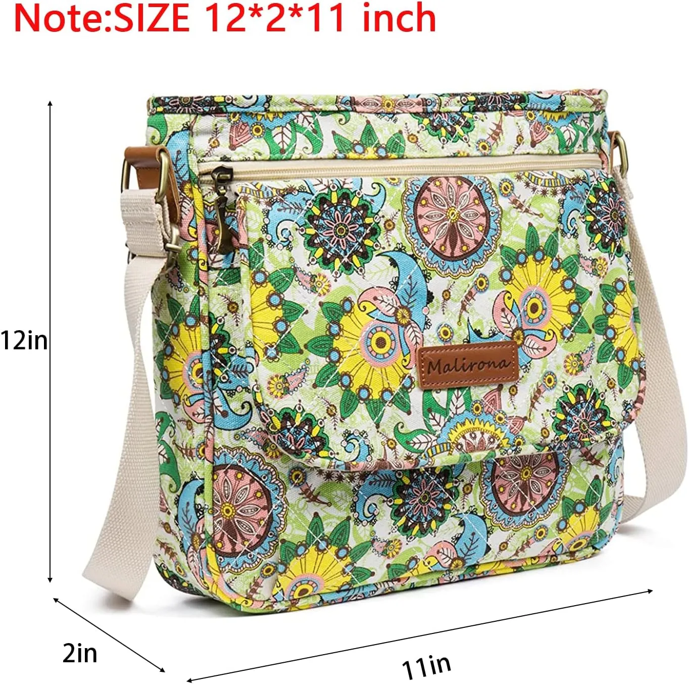 Malirona Women 's Durable Floral Crossbody Bag Canvas Messenger Handbag Multi Pocket Travel Satchel Purse