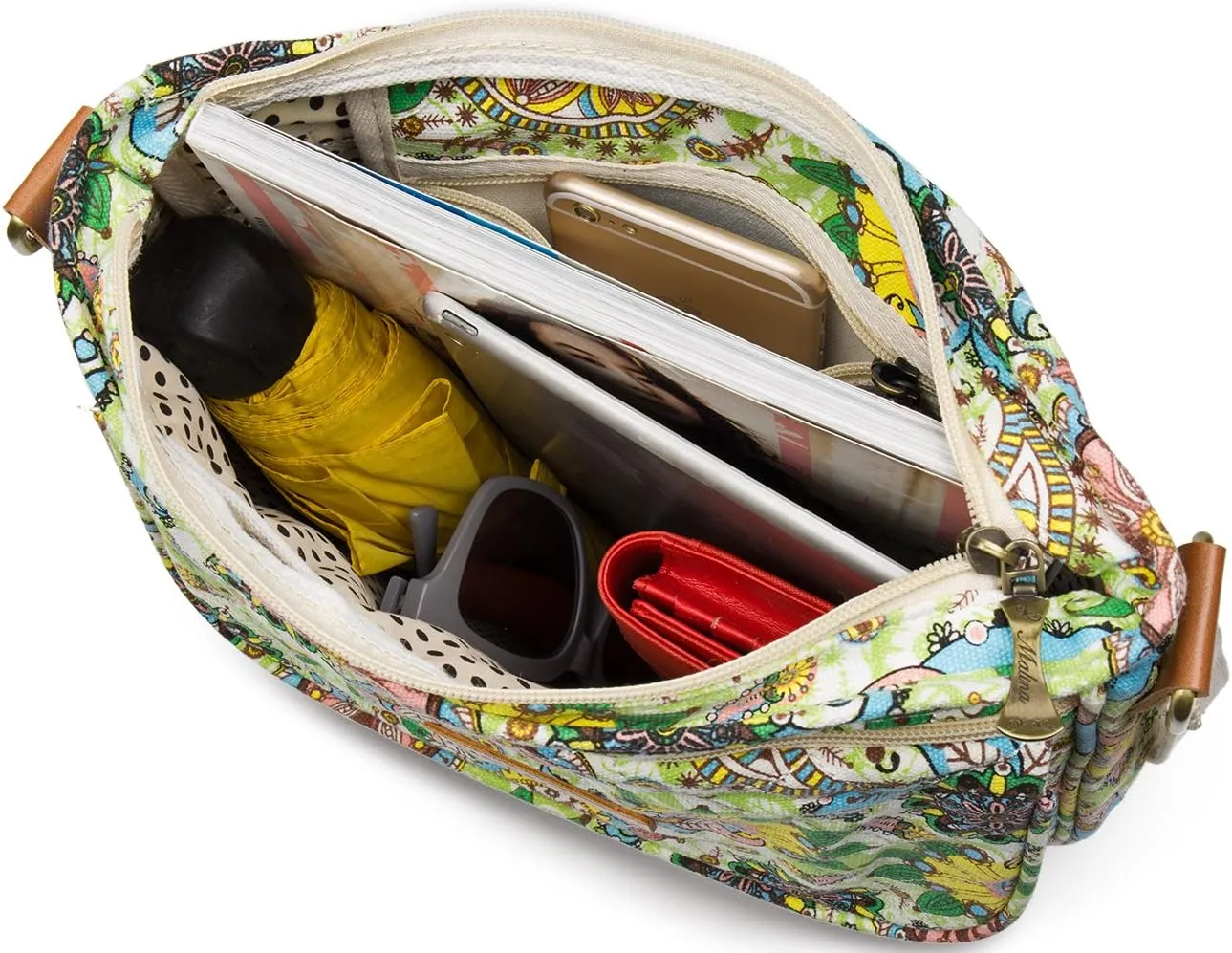 Malirona Women 's Durable Floral Crossbody Bag Canvas Messenger Handbag Multi Pocket Travel Satchel Purse