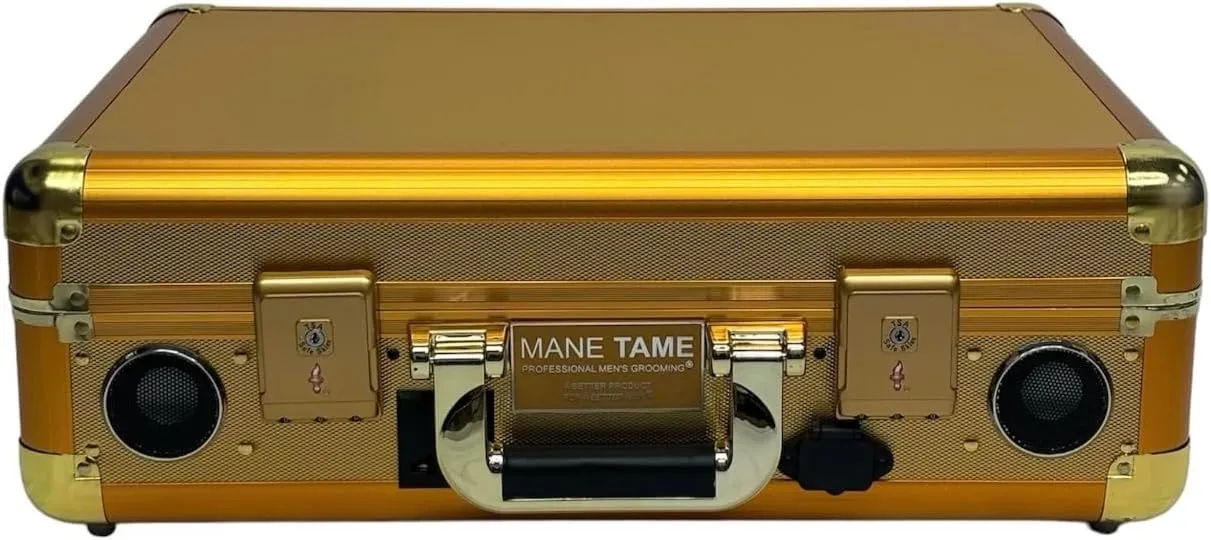 MANE TAME Barber Case – Executive Mobile Barber Station- Gold - Includes Speakers and Combination Locks