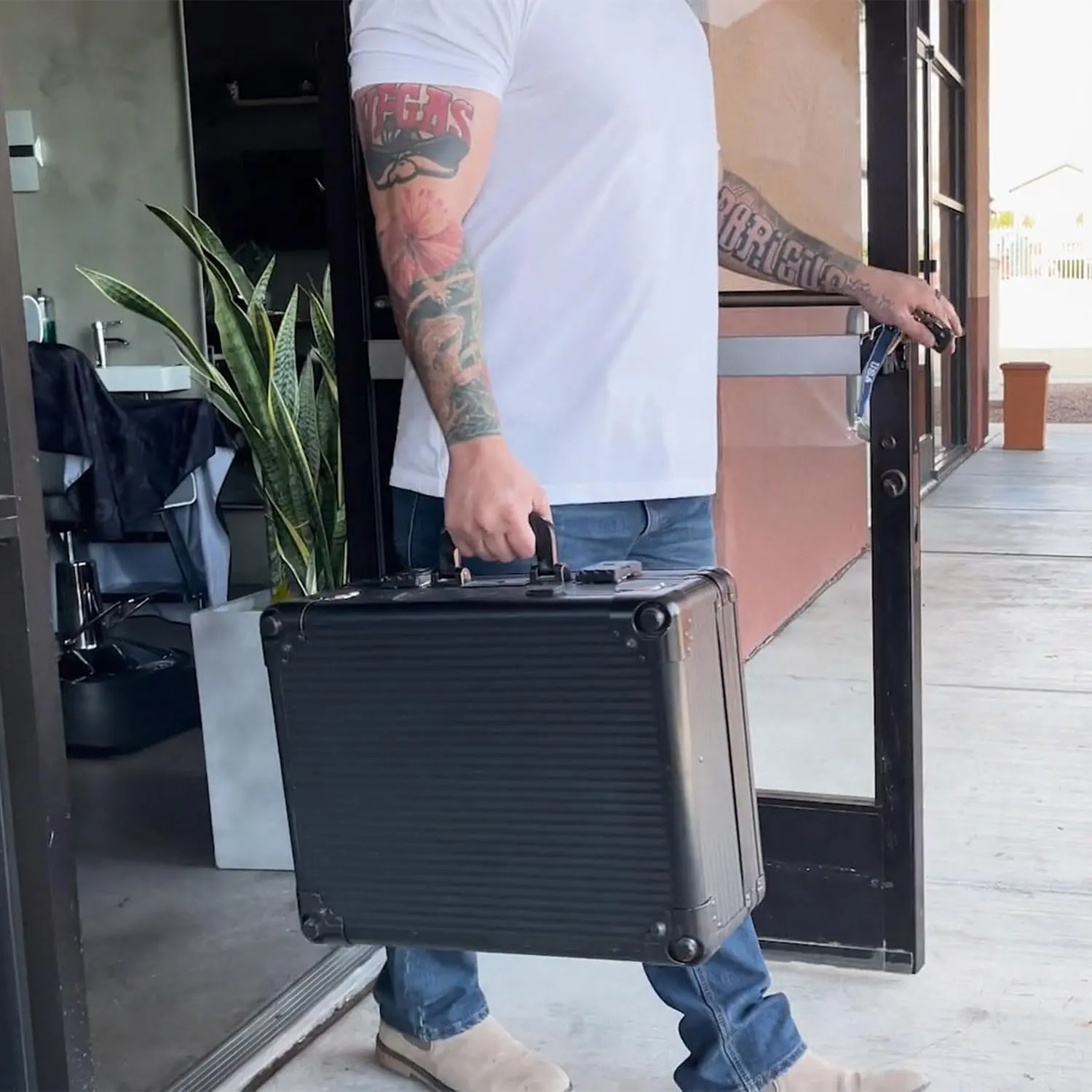 MANE TAME Barber Case – Executive Mobile Barber Station- Gold - Includes Speakers and Combination Locks