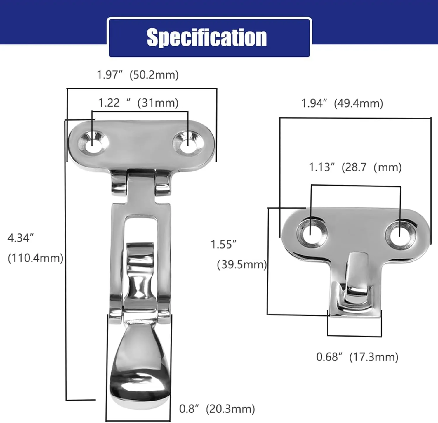Marine Grade Boat Door Hatch 316 Stainless Steel Anti-Rattle Latches, Lockable Hold Down Clamp Latches