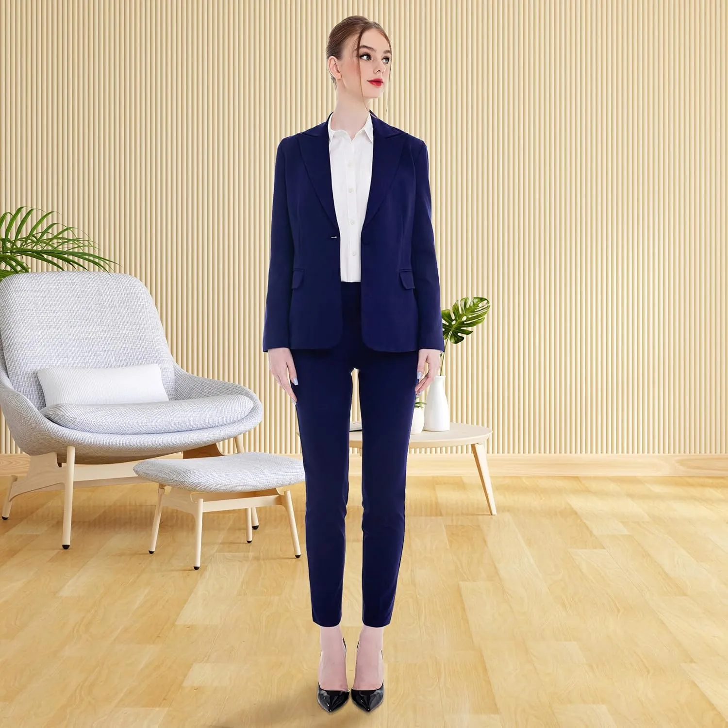 Marycrafts Women's Pant Suits Set – Professional Business Suiting Blazer and Pants 2 Piece Outfit