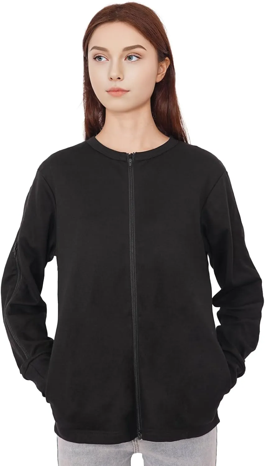 Mastectomy Shirts with Drain Pockets & Dialysis Sweatshirts with Arm Zipper for Women, Comfort and Easy Port Access
