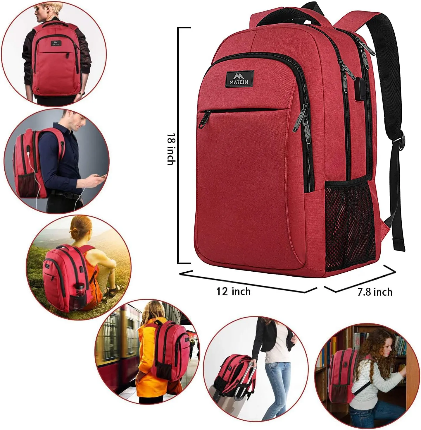 MATEIN Laptop Backpack for Womens, School Backpack with USB Port for Student Supplies and College Accessories, Water Resistant Travel Daypack Cute Book Bag for Teens and Ladies Fit 15.6 In Computer