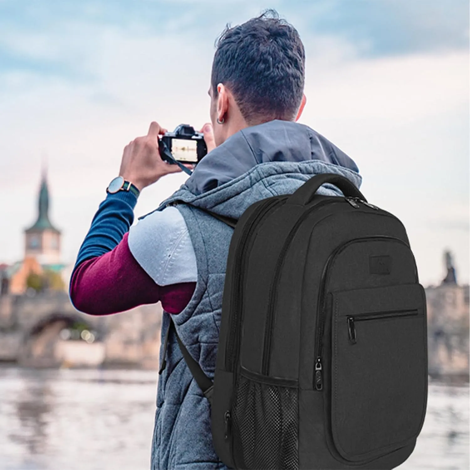 MATEIN Travel Backpack for Men, Expandable Laptop Backpack with USB Charging Port,Anti Theft Business Computer Bag Water Resistant College School Bookbag Gifts for Men Women Fit 15.6 Inch Laptop,Black