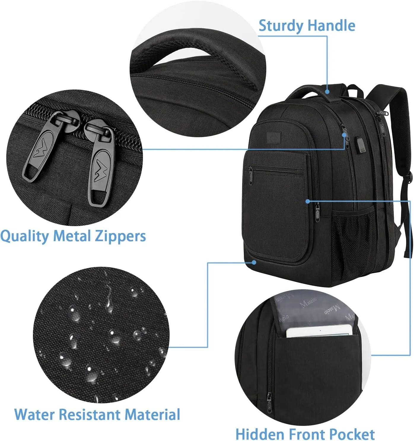 MATEIN Travel Backpack for Men, Expandable Laptop Backpack with USB Charging Port,Anti Theft Business Computer Bag Water Resistant College School Bookbag Gifts for Men Women Fit 15.6 Inch Laptop,Black