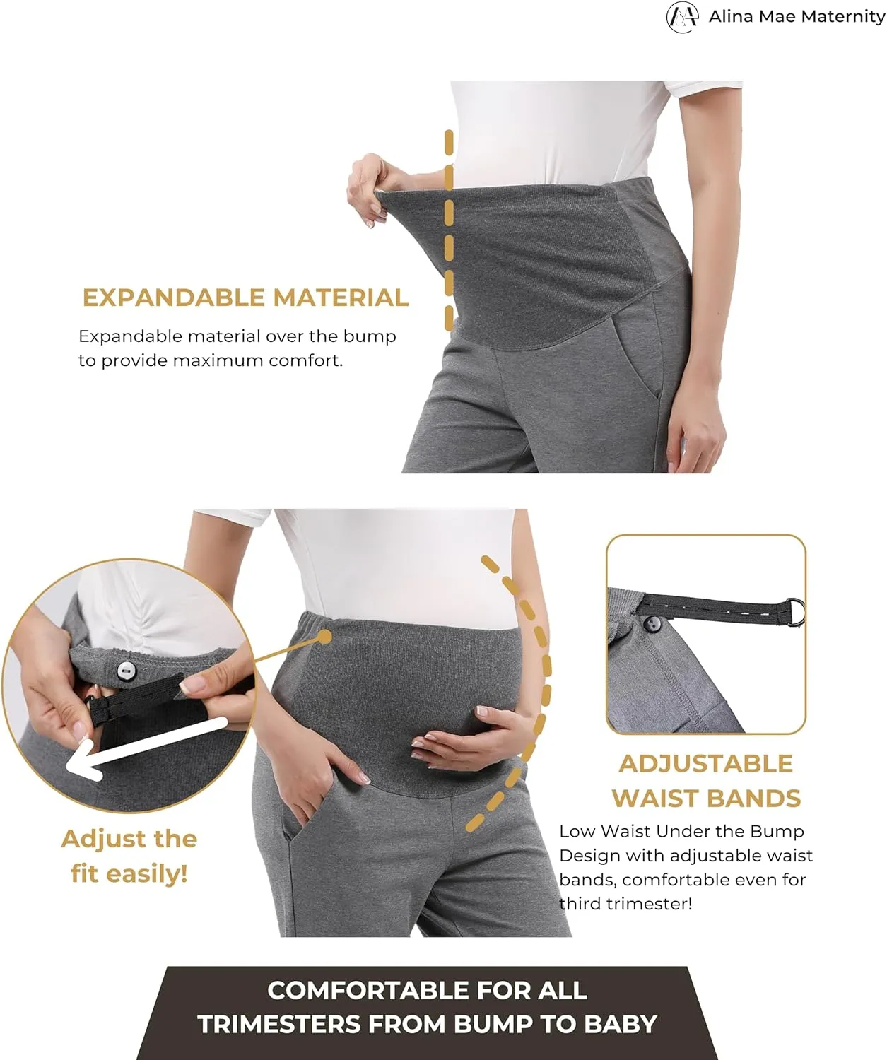 Maternity Trouser Style Pants Comfortable Stretch Over-Bump Women Pregnancy Casual Capris for Work