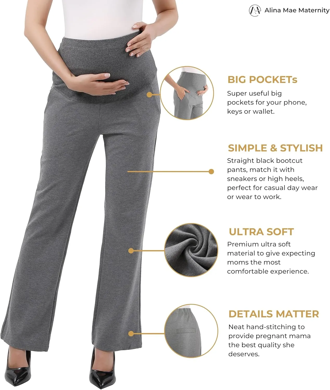 Maternity Trouser Style Pants Comfortable Stretch Over-Bump Women Pregnancy Casual Capris for Work