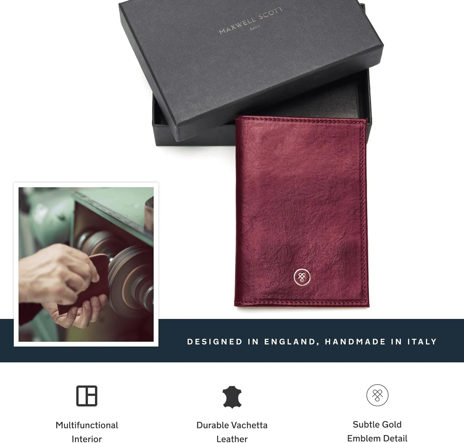 Maxwell Scott - Luxury Leather Passport Holder Cover for Luxury Travel - Handmade from Italian Full Grain Hides - The Prato