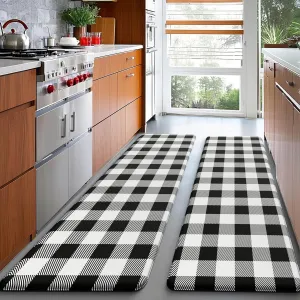 MAYHMYO Kitchen Rugs Anti Fatigue Kitchen Floor Mat Black and Rugs Kitchen Runner Rug Non Skid Waterproof Kitchen Rugs and Mats Black and White Kitchen Mats for Floor Laundry Office Sink