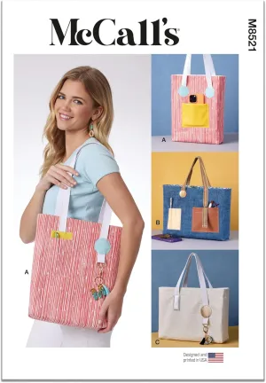 McCall's M8521OS Easy-to-Make Lightly Padded Lined Tote Bags Sewing Pattern Packet, Design Code M8521, Sizes One Size