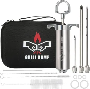 Meat Injector Syringe Kit with 3 Professional Marinade Injector Needles and Travel Case for BBQ Grill Smoker, Turkey and Brisket; 2-oz Large Capacity, Both Paper User Manual and E-Book