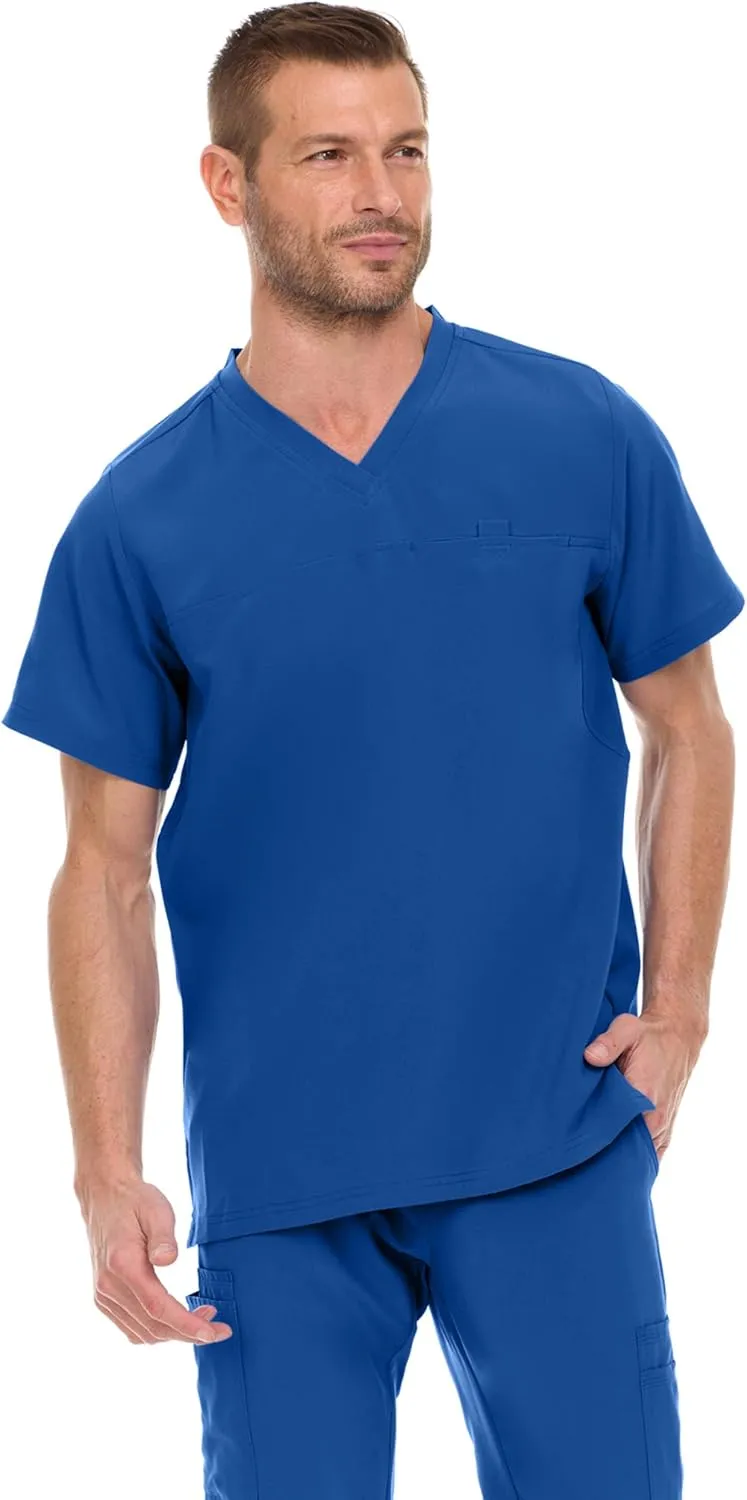 Medichic Men's Workwear Stretch V-Neck Scrub Joggers Set with Seven-Pocket Pants, Available in 6  Colors