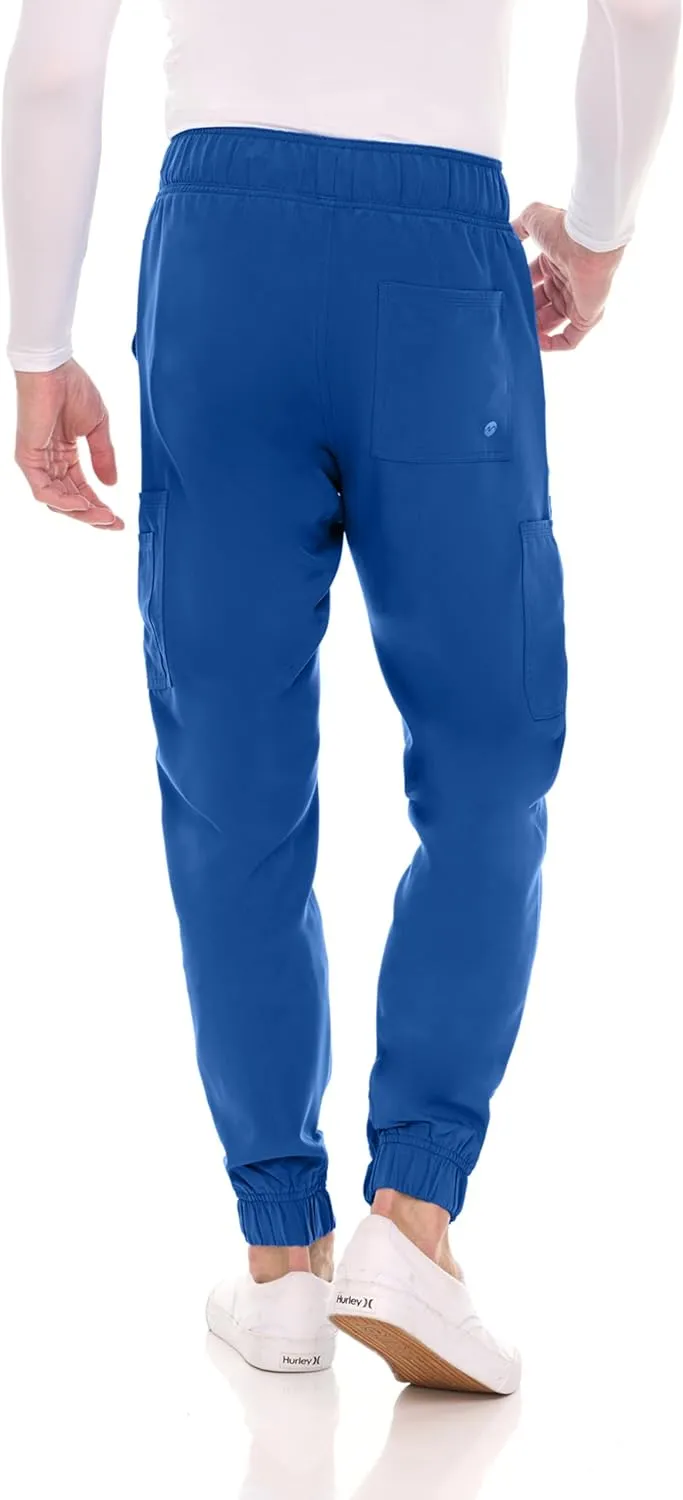 Medichic Men's Workwear Stretch V-Neck Scrub Joggers Set with Seven-Pocket Pants, Available in 6  Colors