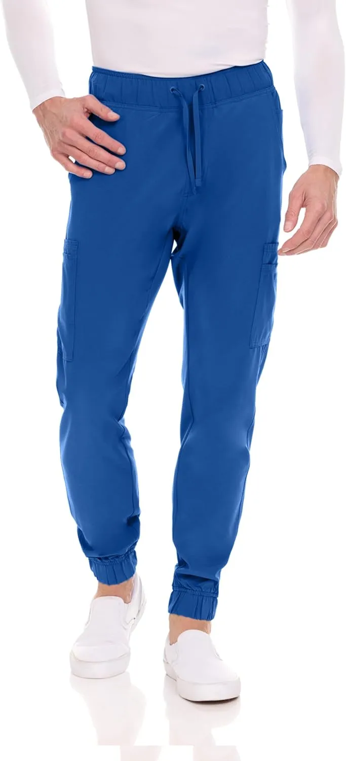 Medichic Men's Workwear Stretch V-Neck Scrub Joggers Set with Seven-Pocket Pants, Available in 6  Colors