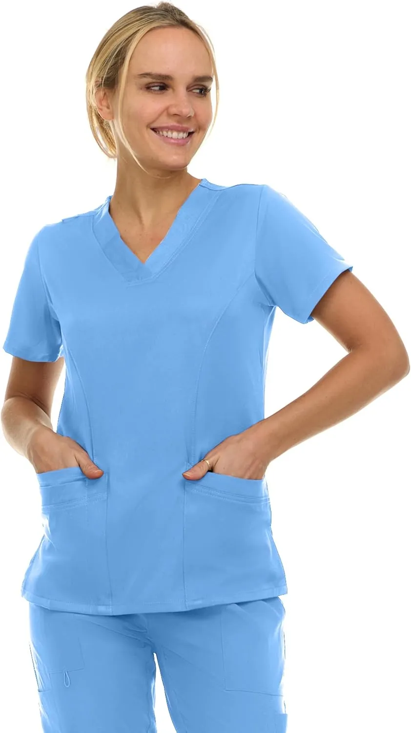 MediChic Women Scrubs V-Neck Three Pocket Scrub Top with 4-Way Stretch, Available in Over 20 Colors