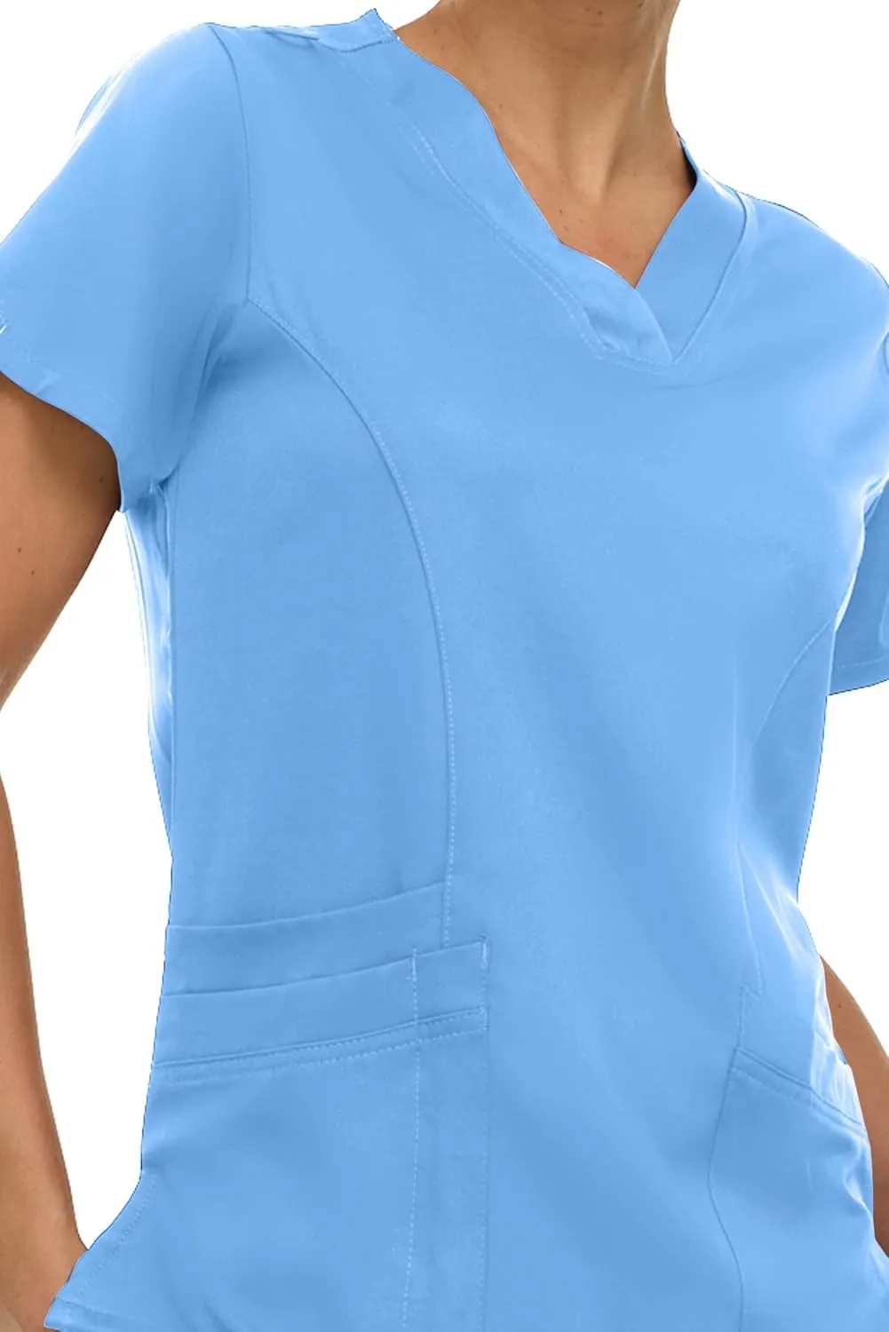 MediChic Women Scrubs V-Neck Three Pocket Scrub Top with 4-Way Stretch, Available in Over 20 Colors