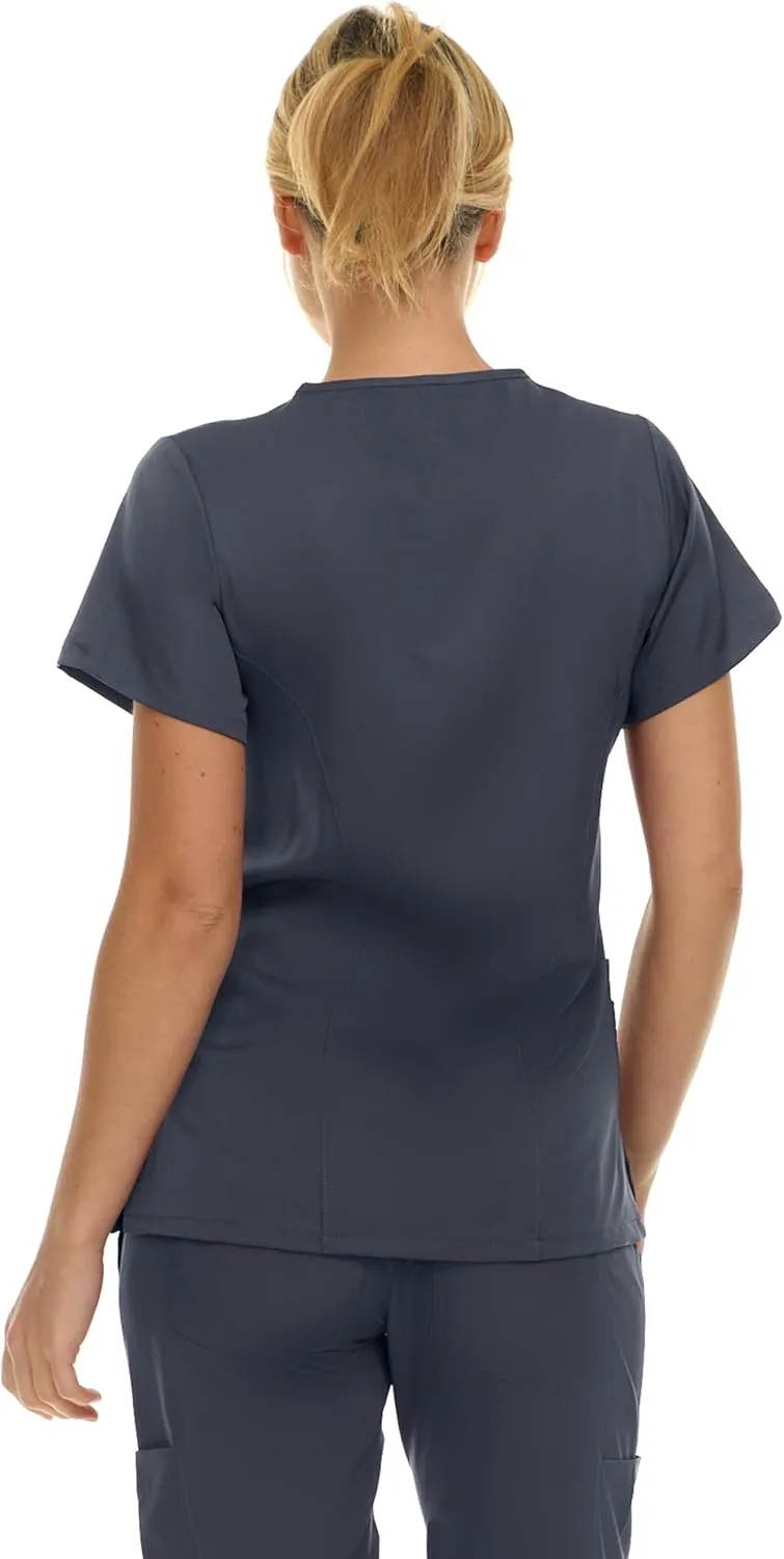 MediChic Women Scrubs V-Neck Three Pocket Scrub Top with 4-Way Stretch, Available in Over 20 Colors