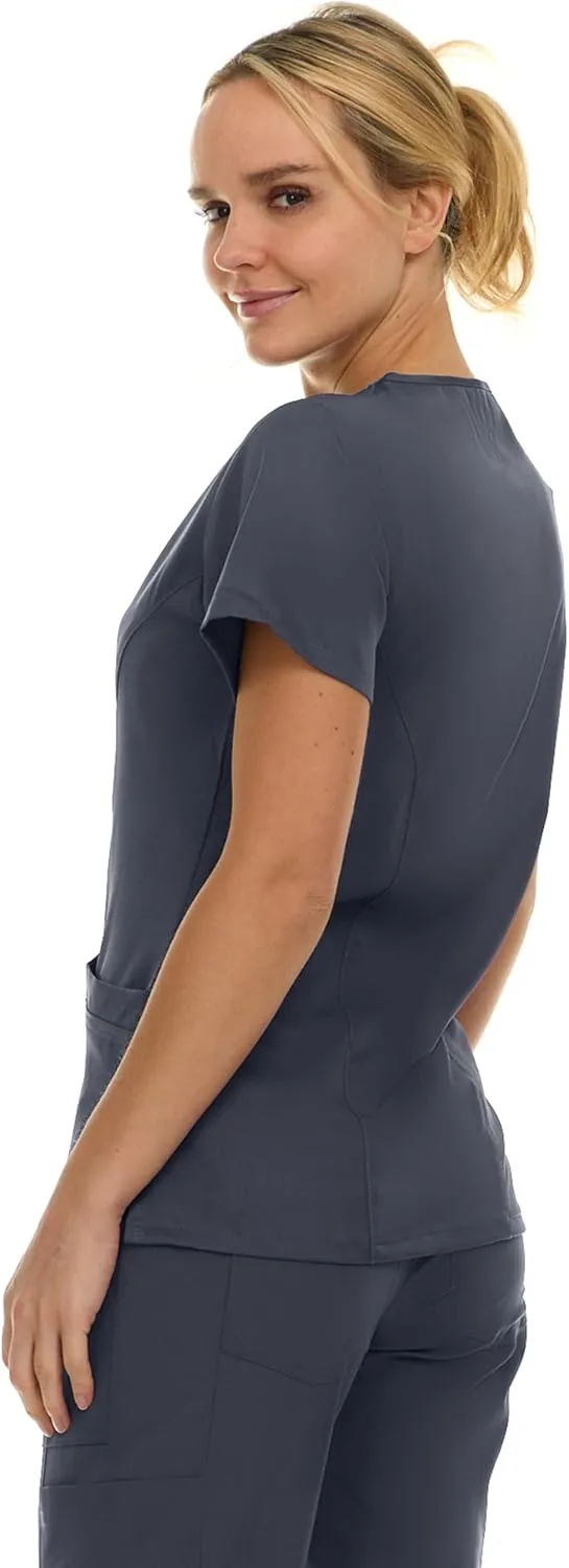 MediChic Women Scrubs V-Neck Three Pocket Scrub Top with 4-Way Stretch, Available in Over 20 Colors