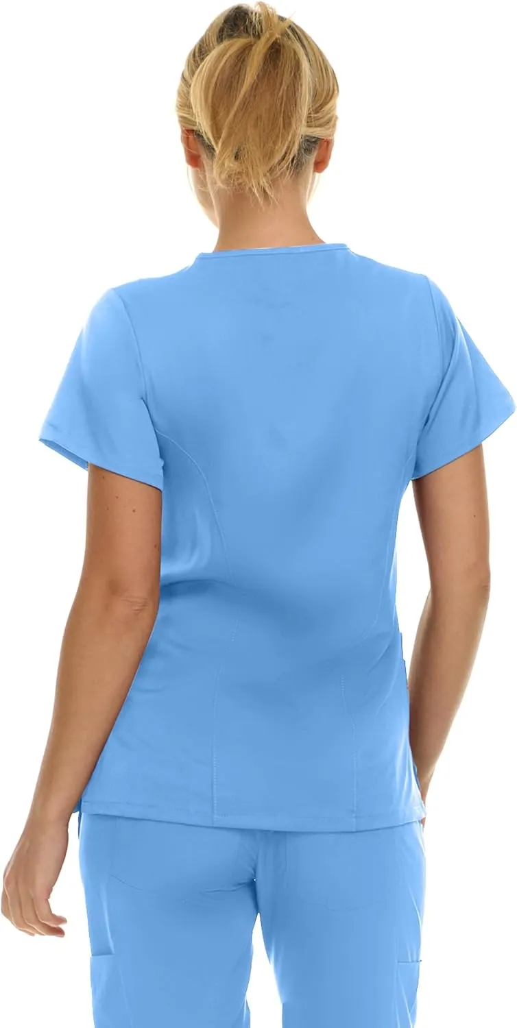 MediChic Women Scrubs V-Neck Three Pocket Scrub Top with 4-Way Stretch, Available in Over 20 Colors