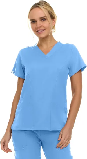 MediChic Women Scrubs V-Neck Three Pocket Scrub Top with 4-Way Stretch, Available in Over 20 Colors
