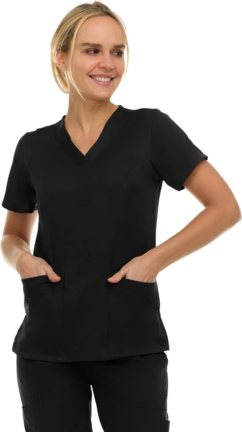 MediChic Women Scrubs V-Neck Three Pocket Scrub Top with 4-Way Stretch, Available in Over 20 Colors