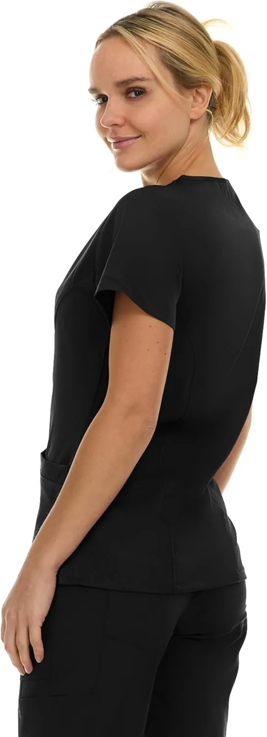 MediChic Women Scrubs V-Neck Three Pocket Scrub Top with 4-Way Stretch, Available in Over 20 Colors
