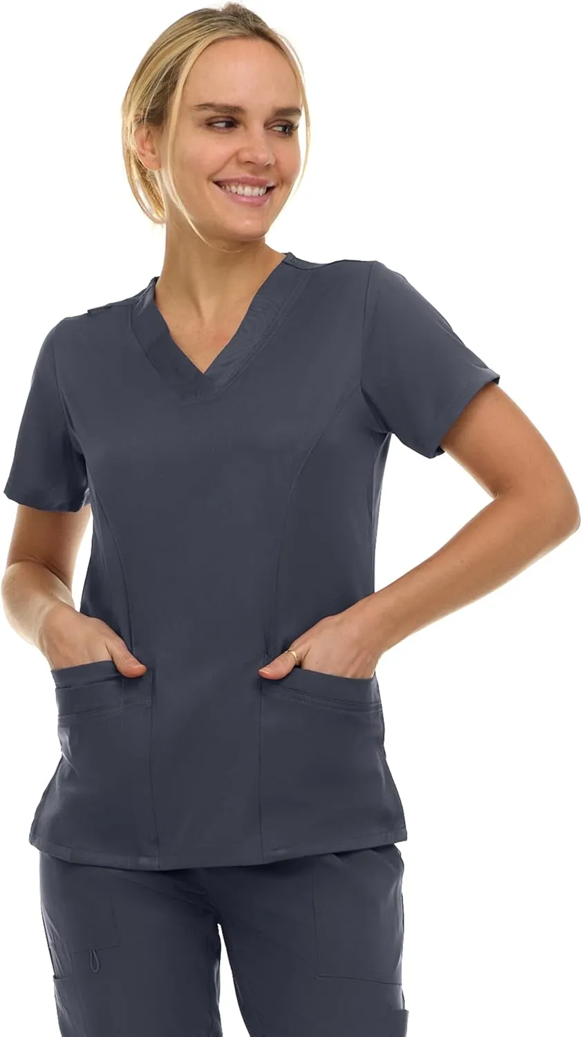 MediChic Women Scrubs V-Neck Three Pocket Scrub Top with 4-Way Stretch, Available in Over 20 Colors